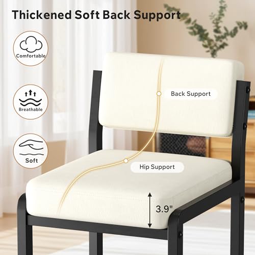 Image of 26IN Modern Bar Stools Set of 2, Fabric Counter Height Barstools with Back and Footrest, Sturdy Thickened Metal Leg, Kitchen Bar Chairs for Island, Beige