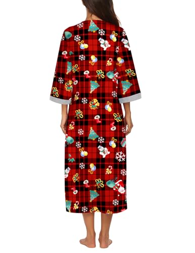 Image of Ekouaer Robes for Women Zipper Robe 3 /4 Sleeves Housecoat with Pockets
