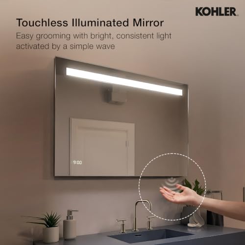 Image of Kohler Forefront Rectangular Light Mirror for Bathroom - 35 inch x 26 inch LED Mirror for Wash Basin - Anti-Steam with Digital Mirror Clock Display - Touchless Control - High Definition Reflection 23266IN-NA