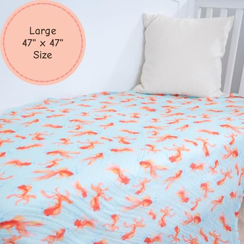 Image of LollyBanks Baby Swaddle Blanket for Boys and Girls, 100% Cotton Muslin Blankets, Soft and Lightweight 47 x 47 Inches Swaddles for Newborns, Gentle Baby Blankets, Infant Essentials (Goldfish Print)