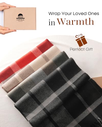FURTALK Winter Scarf for Men Long Soft Warm Scarves Plaid Tassel Scarf for Men BlackGrey