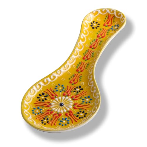 Repose-cuillère en céramique fait main pour cuisinière et comptoir - 25,4 cm, passe au lave-vaisselle - Ustensile coloré, cadeau de pendaison de...
