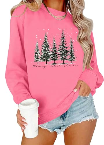 Image of PECHAR Christmas Tree Sweatshirts Women Pine Tree Print Shirts Nature Lover Gift Casual Tee Long Sleeve Xmas Pullover