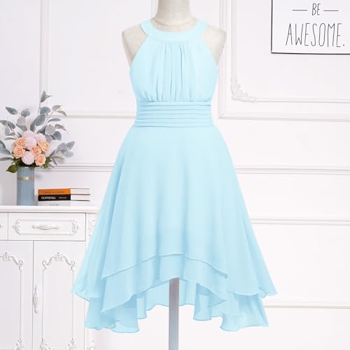 IBTOM CASTLE Girls A-line Ruffle Dress Halter Junior Bridesmaid Chiffon Dress Flowy Wedding Flower Girl Party Prom Gown2