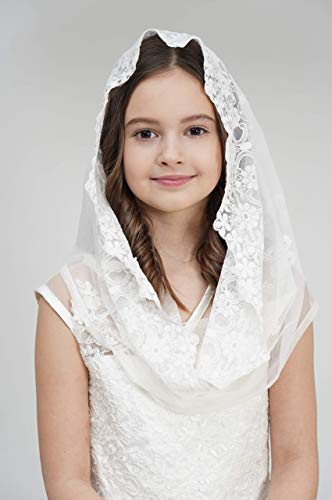 Flowergirl Veils First Communion Veil Lace Floral Edge Veil Headwrap for Grils F52