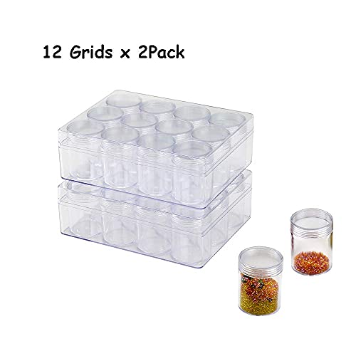 Tdotm 12 Grids Transparent Plastic Diamond Painting Storage Containers, Jewelry Earring Beads Sewing Pills Beads Organizers Storage Container Bottle(2 Pack) #TOP1