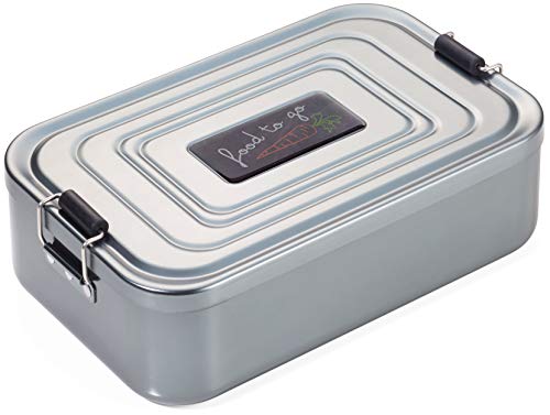 TROIKA FOOD TO GO #Box80-A183 Lunchbox XL met beugelsluiting, broodtrommel voor onderweg, aluminium, titaniumkleurig, origineel