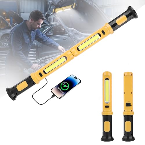 plthets Mechanic Work Light Bar, 2400LM LED Rechargeable Under Hood Work Light with 5200mAh, Magnetic Base & Concealed Hook for Car Repair/Garage/Workshop/Home Emergency-Yellow