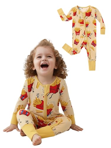 Image of Unisex Baby Bamboo Viscose Long Sleeve Romper, Cute Prints Zipper Footless Jumpsuit, Toddler One-Piece Outfits