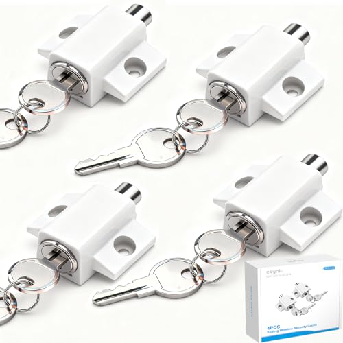 eSynic 4Pack Durable Sliding Window Door Lock Sliding Patio Door Catches Set Window Bolt Sliding Security Locks with 8 Universal Keys Window Sliding Locks for Home Office Classroom Safety- White