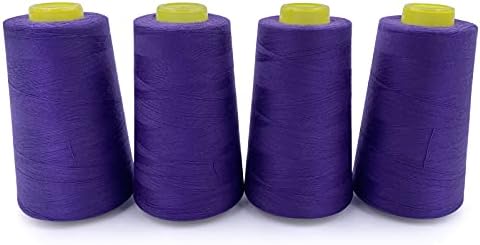 Tortoise 4 Cones of 3000 Yards Each Spool Thread for Sewing All Purpose Sewing Thread 100% Polyester Thread for Serger Overlock Quilting Sewing Machine 40S/2 Purple