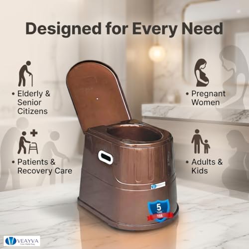Image of Veayva Heavy Duty Portable Indian Toilet to Western Convertor | Toilet Stool | Toilet Commode for Patients | Indian Commode Stool | Portable Toilet Seat for Adult, Handicap People, BROWN METTALIC