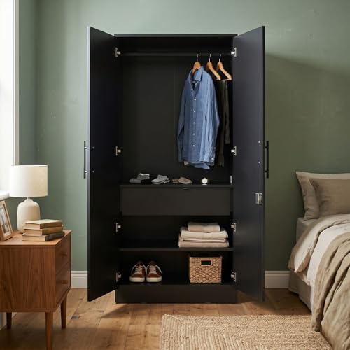 Image of FFO Wardrobe with 2 Doors & 2 Drawers | Multi-Purpose Wardrobe Organizer with Shelves | Engineered Wood Cupboard for Living Room, Bedroom & Office | Modern Sideboard Storage Unit DIY.