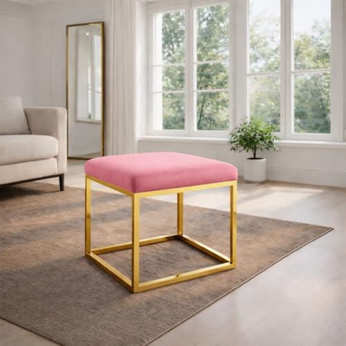Image of Square Metal Ottoman /Sitting Stool /Living Room Furniture /Office, Velvet Footstool /Footrest Pouffes Home Decor (Set of 2 Pink) - 30.48 Cm, 38 Cm
