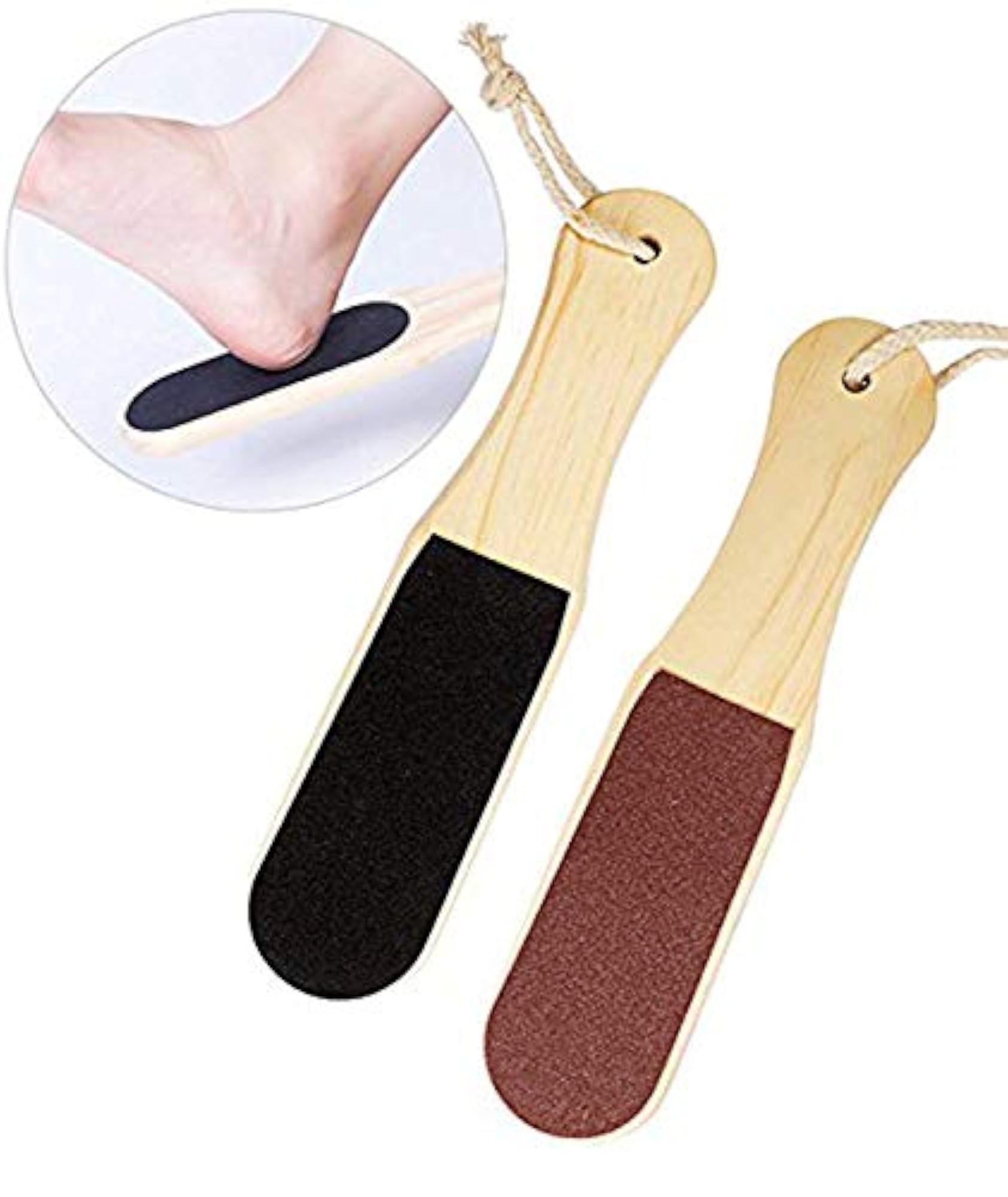 Double Sided Foot Filer for Dead Skin, Pedicure Tool with Wooden Handle