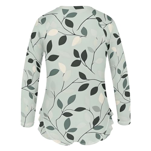 Long Sleeve Girls Swimsuits One Piece Leaves Pastel Teal Long Sleeve Bathing Suit 3T3