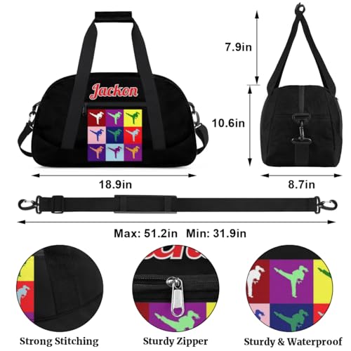 Custom Karate Sports Gym Bag for Girls Boys, Overnight Duffel Bags Cheerleader for Kids Personalized Dance Bag, Gymnastics Duffel Bag - Taekwondo2