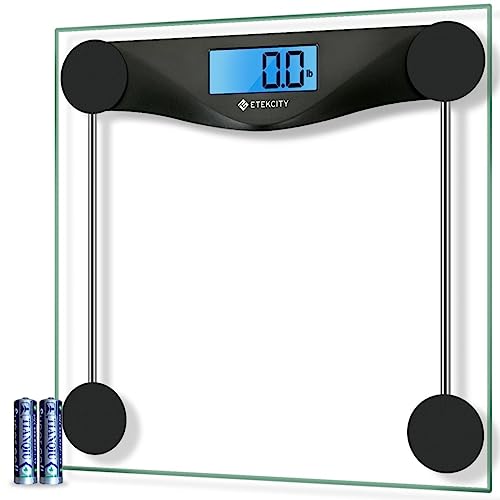 Etekcity Digital Body Weight Bathroom Scale, Large Blue LCD Backlight Display, High Precision Measurements, 6mm Tempered Glass, 400 Pounds, Black Transparent-Black