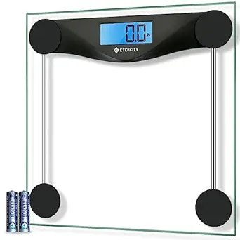 Etekcity Digital Body Weight Bathroom Scale, Large Blue LCD Backlight Display, High Precision Measurements, 6mm Tempered Glass, 400 Pounds, Black