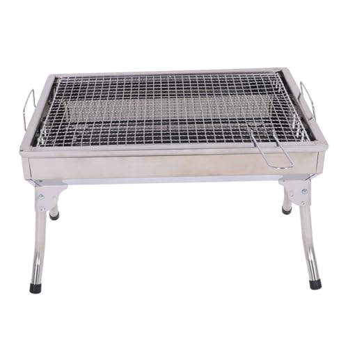 Parrilla de barbacoa, parrilla de carbón portátil plegable 18.3x12.8x12.4 Smoker de mesa de barbacoa de acero inoxidable para picnic, jardín, terraza, campamento, viajes, senderismo carbón portátil p