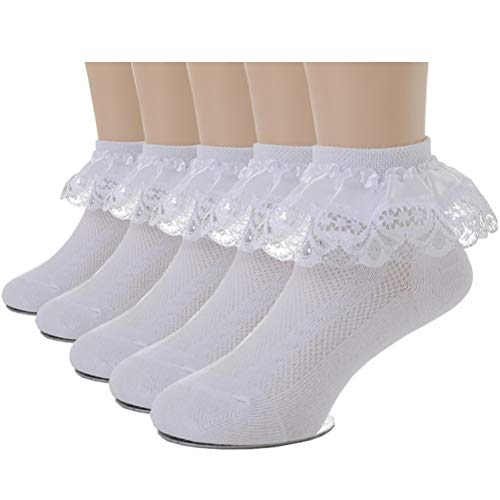 Image of Xiyadun 5 Pairs Toddler Baby & Child Girls Ruffle Lace Ankle Cotton Dress Socks