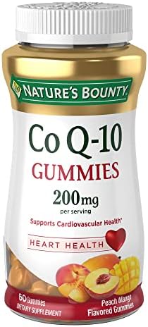 Nature’s Bounty CoQ10 Gummies, Supports Heart Health, CoQ10 200mg, Peach Mango Flavor, 60 Count