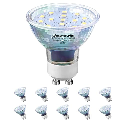 DEWENWILS GU10 LED Bulb, Dimmable Bulbs with Glass Cover for Track Lighting, Kitchen Range Hood, Living Room, 50W Equivalent, 500LM, UL Listed (2700K Warm White - 120°Beam Angle) 1 2700k War