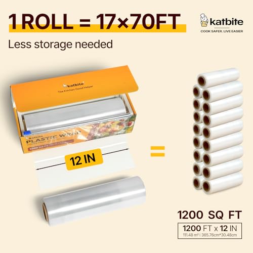 image for Katbite Plastic Wrap with Removable Slide Cutter, 12inch X 1200 Square