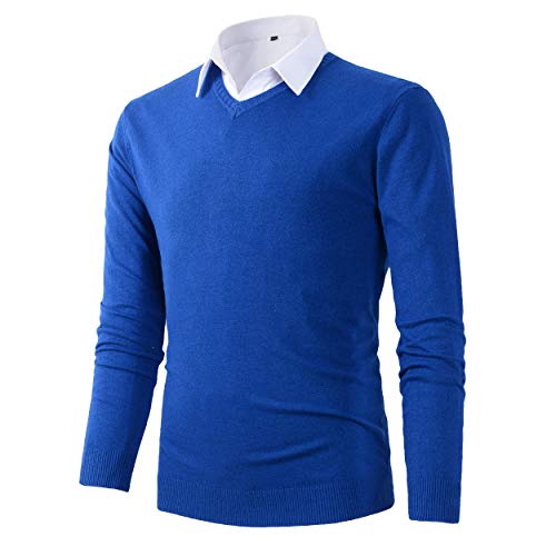 Mens Casual Basic Designed V-Neck Pullover Sweater