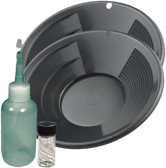 Sluice Monkey Set of (2) 10 Black Gold Pans Panning Kit with Sniffer & Vial