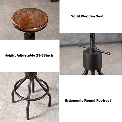 Industrial Bar Stool-Set Of 2-Swivel Counter Coffee Chair-Extra Pub Height Adjustable 22-33 Inch #TOP3