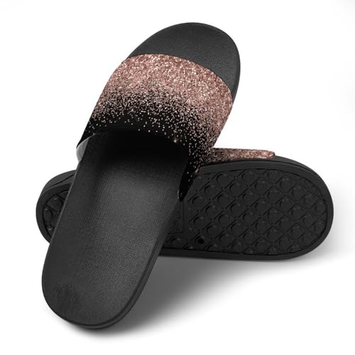 Black Rose Gold Blush Pink Glitter Glam Womens Slide Sandals Non Slip Summer House Slippers for Girls Slip-on Flip Flops4