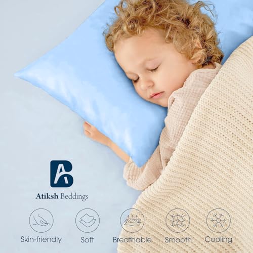 Image of Atiksh Beddings Pack of 2 13x18 Inch Toddler Travel Pillow Cases - 100% Soft Egyptian Cotton, 600 Thread Count with Zipper Closure for Small Travel Pillowcase Cover, Light Blue