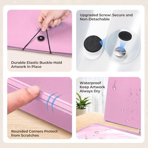 Image of JoyCat 11 x 17 Art Portfolio Binder, 40 Acid-Free Clear Pockets Art Folder Display 80 Pages, Large Presentation Book for Artists and Students (Pink)