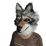 Furry Wolf Mask, Realistic Werewolf Headwear Costume Mask, Wolf Mask for Masquerade Halloween Party Realistic Decor Costumes Grey