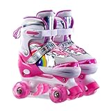 Rollschuhe für Mädchen Kinder 3-12 mit Leuchtenden Rädern,4-Pejiijar Verstellbar Anfänger Quad Roller Skates für Weihnachts und Geburtstags Geschenke (Rosa, M)
