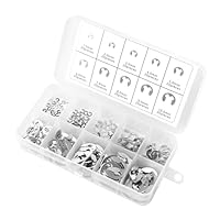 UKOFEW 200 Stück E-Clips Sicherungsringe,10 Verschiedene Größen Edelstahl Externe Sicherungsring,Sicherungsscheiben Sortiment E-Clips mit Box für Befestigen Lagern Zahnrädern Riemenscheiben(Silber)