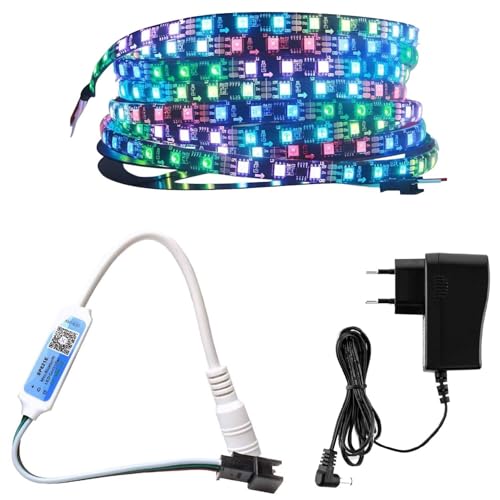 Image of Auslese Dream Color WS2812B Addressable RGB Pixel LED Light Strip Combo Kit 5V 5 Meter 60 LEDs Per Meter with SP621E Bluetooth Music Sync Controller and 5V 2A Adapter for DIY PC Smart Home Lighting