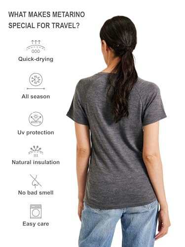 METARINO 100% Merino Wool T-Shirt Women V Neck Short Sleeve Base Layer Tee Shirt for Travel,Hiking,Sports3