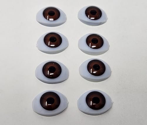 Pair of Zim's 8mm Iris Oval Realistic Plastic Human Dolly Eyes for Craft Dolls, Toys or Puppets (Pack of 4) (Brown)