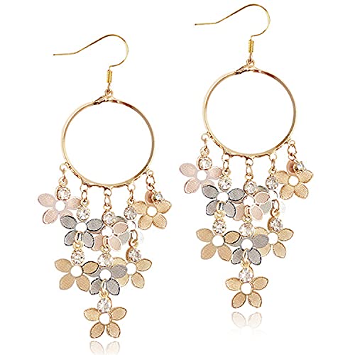 ANDPAI Bohemian Long Colorful Chandelier Tassel Flower Dangle Drop Hoop Earrings for Women