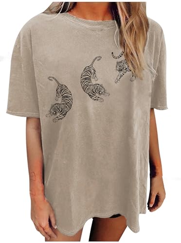 Avanova Women Tigers Graphic Oversized Tee Top Short Sleeve Loose Crewneck Summer T-Shirt