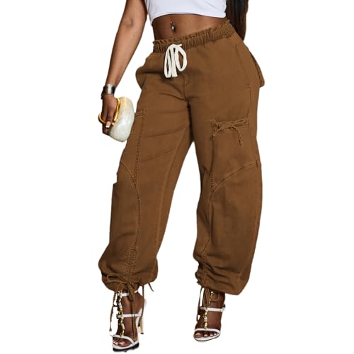 ThusFar Women's Wide Leg Baggy Jeans Plus Size Loose Elastic Waist Denim Pants with Pockets Casual Streetwear