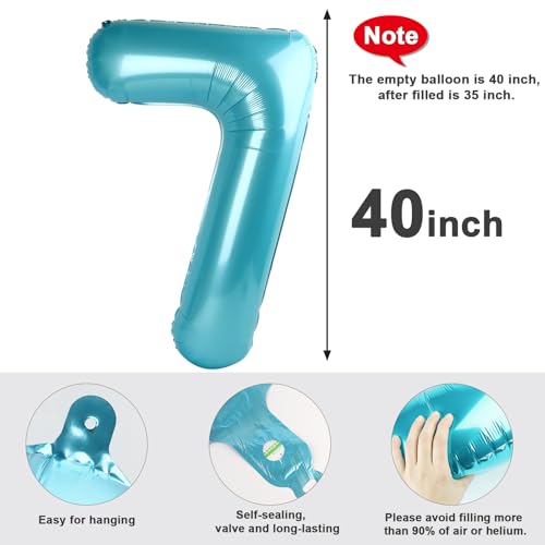 Image of 7 Balloon Numbers Birthday Decorations, 40In Pearl Blue Balloons for Party | Eye-catching Appearance, Perfect Decorative Centerpieces, Convenient Self-sealing Structure, Widely for Various Occasions