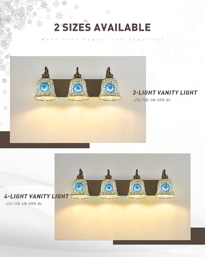 Image of zeyu Bathroom Light Fixtures, 3-Light Bathroom Vanity Light, 22 Inch Modern Wall Sconces with Blue Mosaic Glass, Oil Rubbed Bronze Finish, ZSL72B-3W ORB-BL