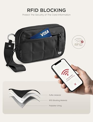 Image of Uselike Womens Wallet Card Holder Purse with Zipper Quilted Phone Wallet RFID Blocking Small Wristlet Wallets for Everyday, Travel (Black)