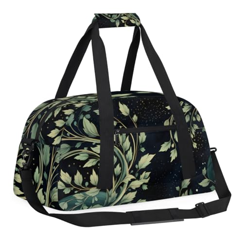 Abstract Leaves Gym Travel Duffle Bag for Women & Men with Front Zipper Pocket for Sports, Overnight, Weekender, Carry On,Workout & Dance Bag,18.9 * 8.7 * 10.6 in3