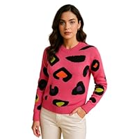 Blusa de Frio Feminina de Tricot com Estampa Animal Print Colorida Manga Longa (BR, Alfa, Único, Regular, Rosa)
