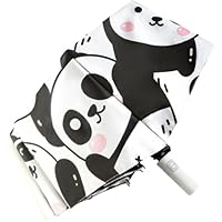Dinntty Ladies' Cute Umbrella Cartoon Panda Folding Umbrella Three Fold Windproof Travel Umbrella Black Coating Sunscreen Umbrella Sunshade Umbrella