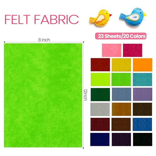Image of Moukeren 240 Pcs 12 X 8 Inch Felt Sheets, 20 Colors | Stiff Fabric Squares Ideal Craft Sewing, DIY Patchwork Projects, Nonwoven Material, Bulk Supply Holiday and Festival Decor